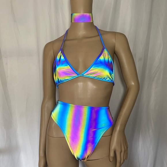 Two piece Rainbow and Reflective bikini - Picture 6 of 9